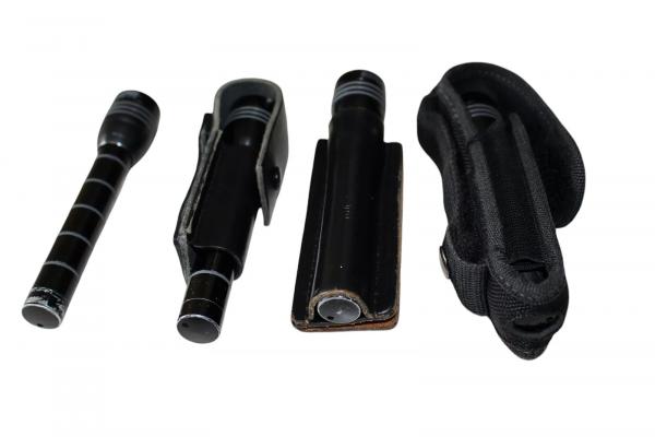 Mini Amper Taschenlampe Polizei Lampe Stablampe mit Halterung Leder für Gürtel